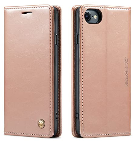 QLTYPRI Case for iPhone 6/6S, Vintage PU Leather Wallet Case with Card Slot, Kickstand, Magnetic Closure, Shockproof Flip Folio Case Cover - Rose Gold