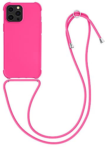 kwmobile Crossbody Case Compatible with Apple iPhone 13 Pro Max Case - TPU Silicone Cover with Strap - Neon Pink