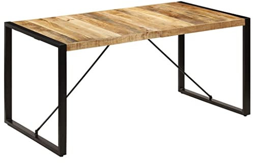 Hommdiy Mangoholz Massivholz Esstisch Küchentisch Holztisch Speisetisch Esszimmertisch Tisch Baumkantentisch Wohnzimmer Küche 160x80x75 cm