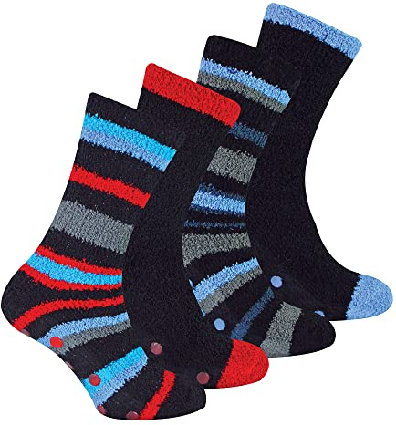Sock Snob 4er Pack Herren Kuschelsocken mit Noppen Warme Rutschfest Stoppersocken | Antirutsch Flauschige Bettsocken
