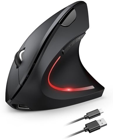 TECKNET Ratón Inalámbrico Vertical Recargable, 4800DPI 2.4GHz Ratón Inalámbrico Ergonómico Silencioso, 6 Botones con Receptor USB para PC, Ordenador, Portátil, Mac, Negro