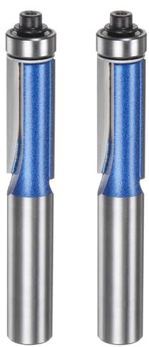 QUARKZMAN 2Pcs Fraise à Affleurer avec Roulement Supérieur, Queue de 12mm, Diamètre de 1/2, Profondeur de Coupe de 1.2, Carbure de Tungstène, Menuiserie, Argent Bleu