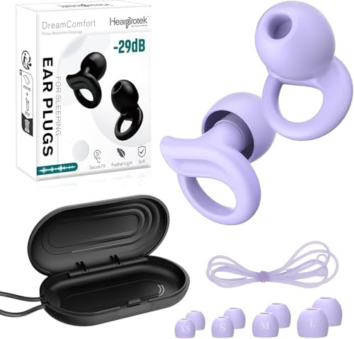 Hearprotek Tappi Orecchie Dormire, 29db Silicone Tappi Per Orecchie Antirumore, Protezione Dell’Udito per Dormire, Russare, Lavoro, Concerti, Antirussamento (1 Paio, Viola)
