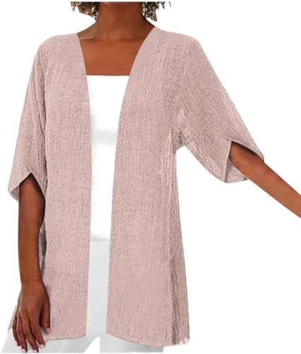 Keepink Women's Cardigans Plus Size Longline Cardigans for Women UK Summer Elegant Chiffon Cardigan Half Sleeve Jackets Casual Loose Open Front Cardigan Dusters Coat Size 8-22