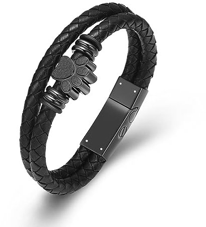 Hund Pfote Urne Armband für Asche geflochtenes Leder Einäscherung Schmuck für Asche für Hund Katze Keepsake Armreif
