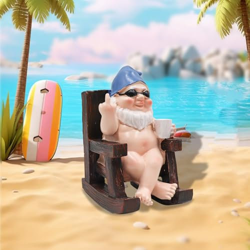 Jinkoozz Gartenzwerg, lustiger Gartenzwerg aus Kunstharz, für den Außenbereich, nacktes Sonnenbaden, nackter Strand, Pool, Zwerge, Ornament für Aquarium, Haus, Garten, Innen- und Außenbereich, Rasen,