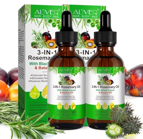 P-Beauty 2x Haaröl 3in1 Rosmarinöl Rizinusöl & Batanaöl 60ml - Ätherisches Öl für Haarpflege & Hautpflege, Haarwuchs - für Haarwachstum, pflegt Haut & Nägel - Massageöl, Hautpflegeöl - Haarpflegeöl