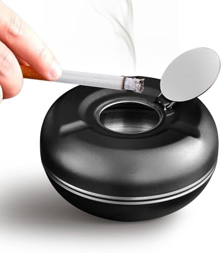 Zigarren-Aschenbecher mit Deckel, 15 cm, winddicht, Edelstahl, Reiseaschenbecher mit Deckel, geruchsdicht, sicheres Zuhause für Sie (schwarz)