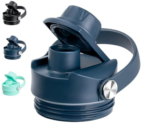 Bluwing Replacement Lid for Yeti Rambler Water Bottle 18 26 36 64 oz and Jr. 12 oz Kids Bottle, Spout Lids with Flexible Handle for YETI Rambler Bottle, BPA Free(Navy)