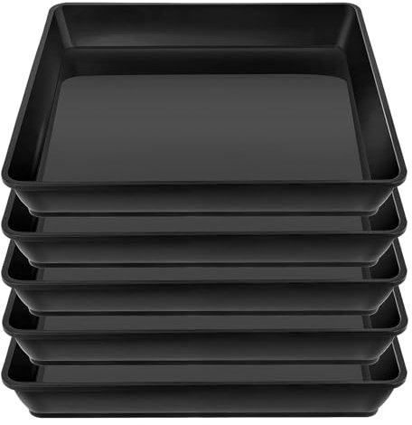 curfair 5Pcs Square Plant Pot Saucers,10INCH/25CM Plastic Plant Tray Prevent Water & Soil Overflow,Indoor Outoor Flower Pot Plastic Tray for Window,Balcony,Garden (Black)