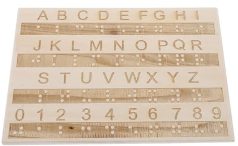 ifundom Braille - Lavagna alfabeto in legno per disabili alla vista | Pratica lavagna braille per adulti, con lettere e numeri ABC, 22 x 16 cm