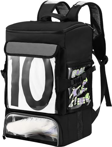 POIXM Fußball-Rucksack, All-in-One-Design mit separaten Stollen, Trikot-, Ball- und Laptop-Fächern, Sporttasche für Jugendliche