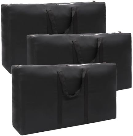 Smavles Sac Stockage Vetement 3 Pièces Sac Déménagement Sac de Rangement Couette,Grand Sac Pliables pour Housse De Couette, Linge De Lit,Grand Sac Cabas Multi-usages À Fermeture Zippée Noir