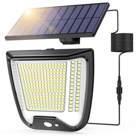 Lampes solaires d'extérieur avec détecteur de mouvement Lampe solaire LED : 288 LED Projecteur solaire Lampe d'extérieur 3 modes Lampe d'extérieur IP65 Lumière étanche 270° Lampe solaire Jardin Lampe