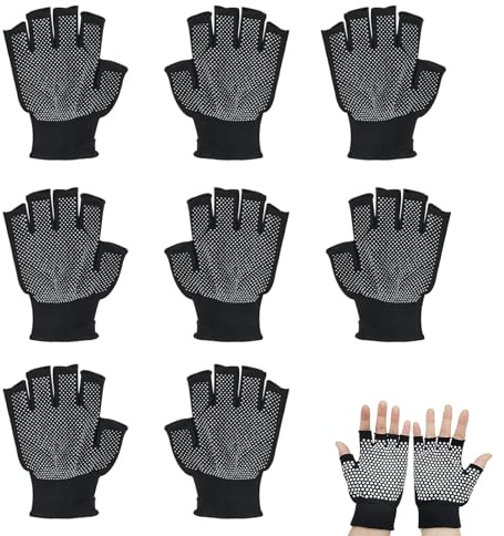 4 Paar fingerlose Handschuhe für Herren mit Griffigkeit, Yoga-Handschuhe, rutschfest, für Damen, für Bauarbeiten, Outdoor-Sportaktivitäten, rutschfest und UV-Schutz, Schwarz