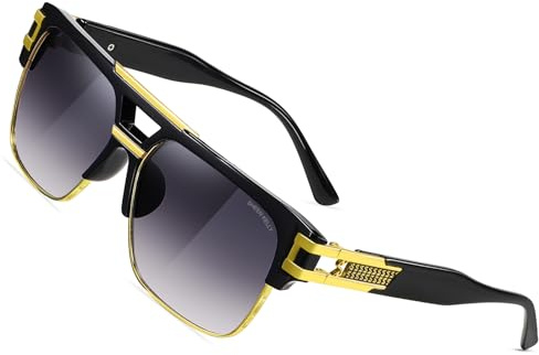 SHEEN KELLY Sonnenbrille Polarisierte Pilot Retro Quadrat Herren Damen | 80s Luxuriöser Vintage Halbrandbrille Metallic Übergroße Hip Hop Rechteckige Augenbrauenbrille Autofahren/Angeln