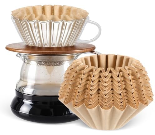 Grevosea 100 Pcs Small Coffee Filters 4 Cup 5 Cup Disposable Basket Coffee Filter Thicken Natural Paper Coffee Filter for Commercial Home Coffee Maker Accessories (Brown)