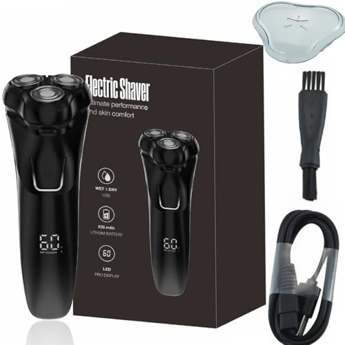Rasoir électrique, rasoir électrique rotatif 4D sans fil 2 en 1 avec écran LCD, lame flottante, charge rapide, longue durée de vie, 100% étanche, rasage humide/sec, protection de la peau