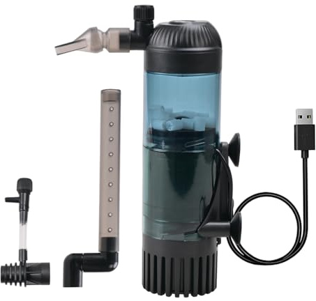DONGKER Filtro per Acquario, 300L/H Filtro Interno Acquario con Aerazione e Pioggia, Filtri per Piccoli Acquari Tropicali o di Acqua Fredda da 15,8 a 23,6