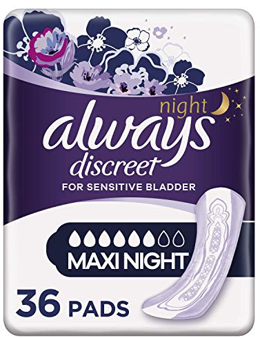 Always Discreet Incontinence Pads Women, Maxi Night Pads, 36 High Absorbency Pads (6 x 6 Packs), Odour Neutraliser, Saving Pack, for Sensitive Bladder