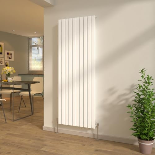 NRG Vertical Flat Panel Double Column Designer Radiator Bathroom Heater Central Heating Gloss White 1800x680mm + Free Angled Valves