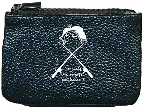 Petit Porte Monnaie en Cuir Porte cles Noir Super Pecheur