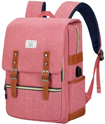 Ronyes Sac à dos vintage pour ordinateur portable de 15,6 avec port de charge USB pour le travail universitaire, rose