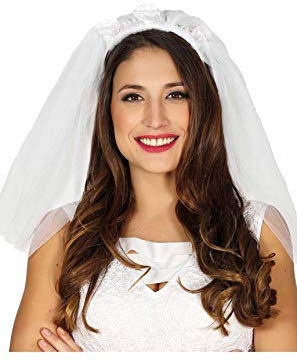 FIESTAS GUIRCA | Diadem mit Weißem Brautschleier (Einheitsgröße) - Lustiges Kostümzubehör für Junggesellinnenabschied, Bachelorette Party und Bride To Be - Ideal für Erwachsene - Weiß