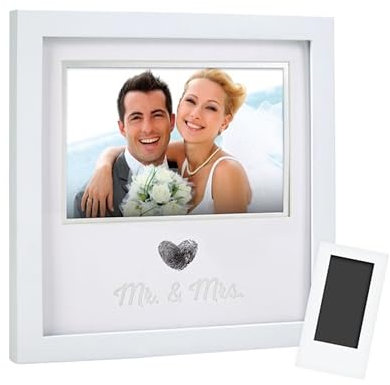 Pearhead Heart Thumbprint Photo Frame and Ink Kit, Wedding Keepsake Registry or Reception Idea, Clean-Touch Pad Included, Bridal Shower Gift, Wall Mount or Tabletop Display, White