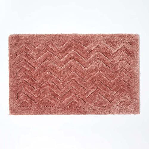 HOMESCAPES Tapis de Bain antidérapant Zigzag en Relief en 100% Microfibre Rose, 50 x 80 cm