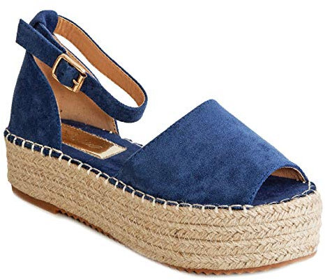 Toocool - Scarpe Donna Sandali Scamosciati Stile Espadrillas Corda Zeppa E7263 [39,Blu]