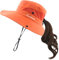 Muryobao Damen Pferdeschwanz Sonnenhut UV-Schutz Faltbar Mesh Breite Krempe Strand Fischerhut, Pure Orange, Einheitsgröße