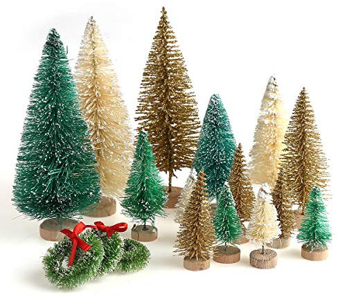 30 Stück Mini-Bäume aus Sisal, gefrostet, Flaschenbürste, Mini-Bäume, Kunststoff-Tisch-Bäume, Ornamente für Weihnachten, Raumdekoration, Heim-Tischdekoration und Handwerk
