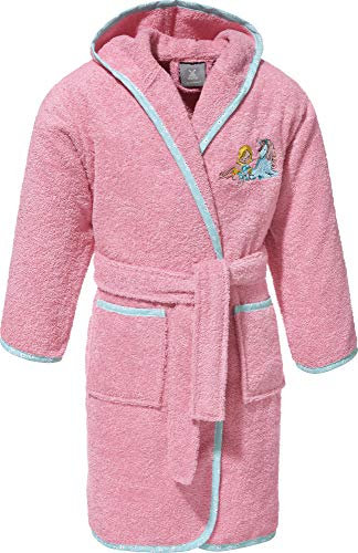 Erwin Müller Kinder-Bademantel mit Kapuze Frottier rosa Größe 134/140 - angenehm weich, saugstark, mit Taschen und Bindegürtel, Stickerei Elfen
