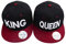 Tom's Couples Shop Partner Cap King Queen Snapback Set Liebhaber Paare Kappe Basecap Mütze für für Pärchen 3D Bestickte Paar (Schwarz + Weinrot)