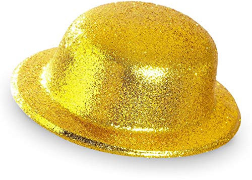 Amakando Funkelnder Bowler-Hut für Männer & Frauen/Gold/Auffälliger Melonenhut für Damen & Herren/Genau richtig zu Fasching & Geburtstagsfeier