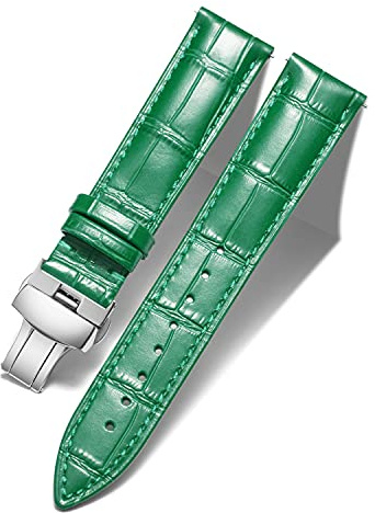 BINLUN Leder Uhrenarmband Lederarmband Ersatz Uhrenarmbänder für Herren Damen mit Silber/Gold/Roségold Schmetterling Faltschließe 12-24mm(12mm Grün-Silber Schnalle)