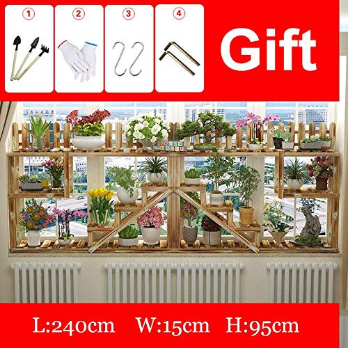 Fensterbank Pflanzenregale Holz Blumenständer Blumentopf Halter Multifunktions Indoor Kombination Display Leiter Blumenregal Für Ecke Wohnzimmer Balkon Garten Terrasse Dekor Regale,Brown6(240x15x95cm)