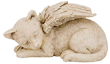 Trauer-Shop Grabschmuck Katzen Figur liegend schlafend mit Engelsflügeln. 17 cm. Lieferung: 1 Stück