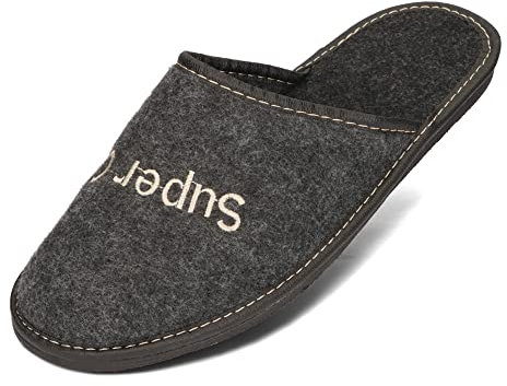 BeComfy Zapatillas de Hombre por Casa Fieltro Negro Gris Ligero Regalo Pantuflas Super Opa 40-46 EU (Super Opa, Sistema tallas calzado EU, Adulto, Números, mediano, 43)