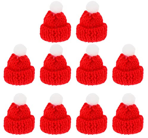 PRETYZOOM 10 Stück Miniatur Strickmützen Lollipop Mütze Lutscher Topper Rot Mini Hut Puppenmütze Puppenhaus Puppenhut Christbaumschmuck DIY Handwerk Schmuck Basteln Schmuckanhänger Zubehör
