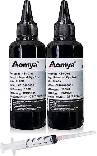 Bouteille d'encre de Recharge Noire Universelle Aomya 200 ML pour imprimantes HP Canon, Epson, Brother Compatible avec Le système de Cartouche Rechargeable CISS