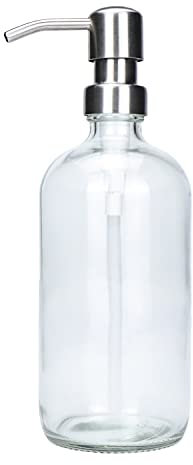 Plomkeest Distributeur de Savon en Verre Transparent épais 500 ML avec Pompe en Acier Inoxydable Distributeur de Savon Liquide pour Salle de Bain, décor de Cuisine