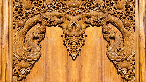 Fototapete - Wohnzimmer, Schlafzimmer - Fernöstliche Ornamente aus Holz - 135cm X 90cm; Wandtapete Vlies 130g, Das Set enthält Klebstoff und Montageanleitung