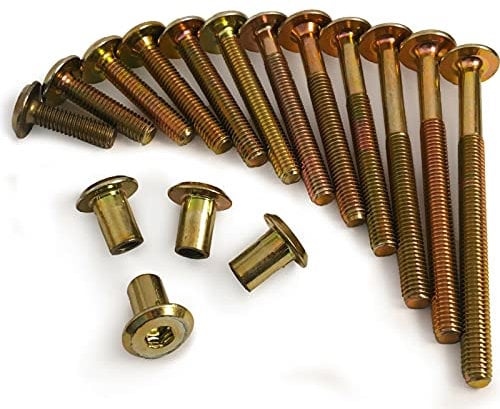 M6 Gold Brass Yellow Furniture Connector Bolts With Cap Nuts Fixing Unit for Cot Bed Table ect (4, 45mm)