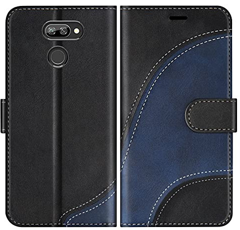BoxTii Hülle für LG K40S, Leder Handyhülle für LG K40S, Ledertasche Klapphülle Schutzhülle mit Kartenfächer und Magnetverschluss, Schwarz