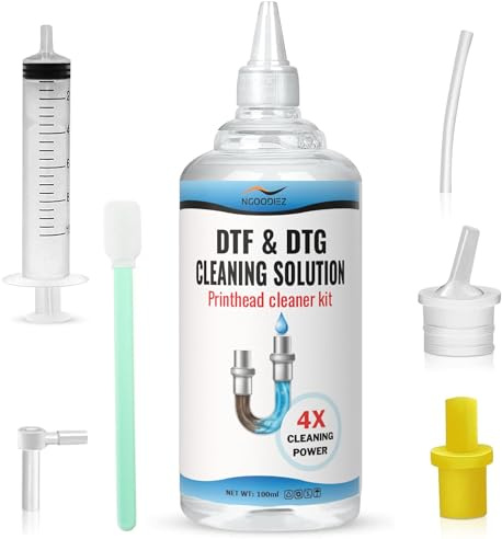 NGOODIEZ DTF Cleaning Solution Kit for Epson ET-8550 L1800 XP-15000 | DTF DTG Printer Head Cleaner Dissolves White Ink Clogs | Restores Print Quality & Extends Printhead Life - 100mL