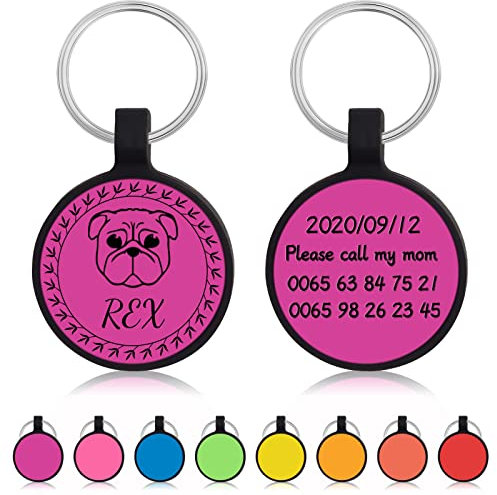 Uiopa 2pzs Chapa Perro Grabada, Silicona Ronda Chapas para Perros Personalizadas, Silenciosa Placa Identificativa Perro Etiquetas de Identificación para Collar Cachorro Gato (Morado)