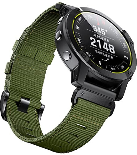 ANBEST Armband für Garmin Fenix 6X Pro/7X Pro/Fenix 5X/Enduro 2 Armband, 26mm Nylon Ersatzarmband für Fenix 6X/7X/Tactix 7 Pro/Descent MK2/MK1/MK2i Quick Fit Armbänder, Armeegrün
