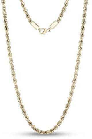 Cadoline Collana da uomo in acciaio inossidabile 316L color oro, collana con corda da 3 mm e 22 pollici